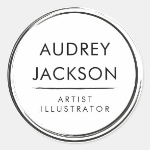 Professional Modern Black and White Brush Stroke Classic Round Sticker