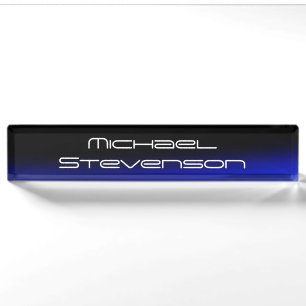 Professional Modern Black Blue Business Nameplate