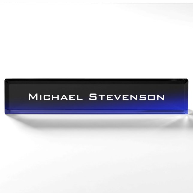 Professional Modern Black Blue Business Nameplate (Front)