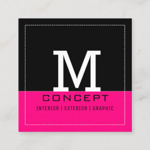 Professional Modern Black Bright Pink Monogram Square Business Card