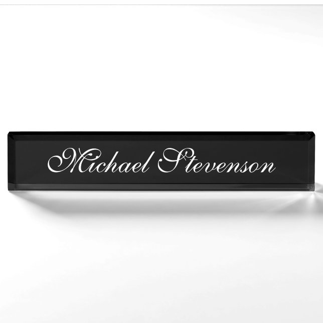 Professional Modern Black Business Desk Nameplate (Front)