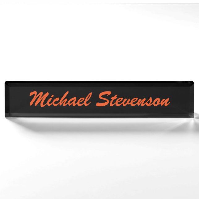 Professional Modern Black Business Desk Nameplate (Front)