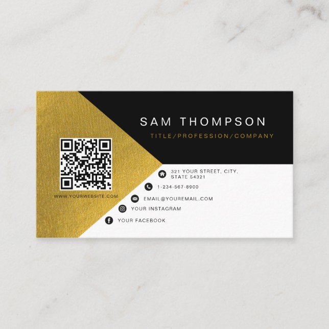 Professional Modern Black Gold QR Code Business Calling Card (Front)