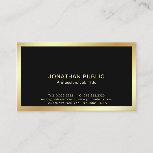Professional Modern Black Gold Sophisticated Plain Business Card (Front)