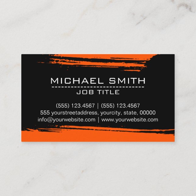 Professional Modern Black Orange Brush Stroke Business Card (Back)