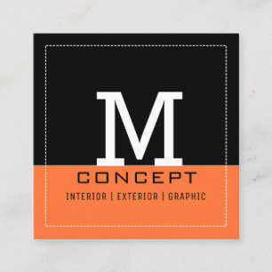 Professional Modern Black Orange Crayola Monogram Square Business Card