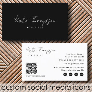 Professional Modern Black White Minimalist QR Code Business Card