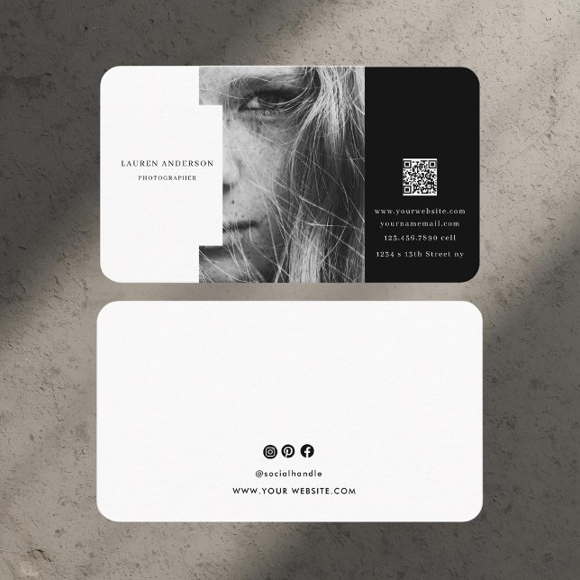 Professional Modern Black & White QR Code  Business Card (Creator Uploaded)