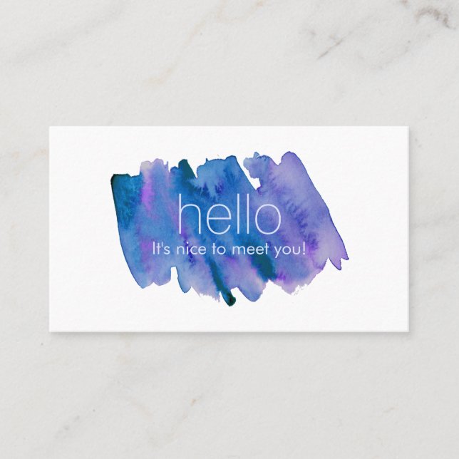 Professional Modern Blue and Purple  Watercolor Business Card (Front)