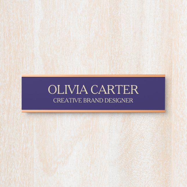 Professional Modern blue Gold Office Name Title Door Sign (Front)