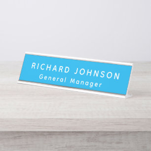 Professional Modern Blue White Office Name Title Desk Name Plate