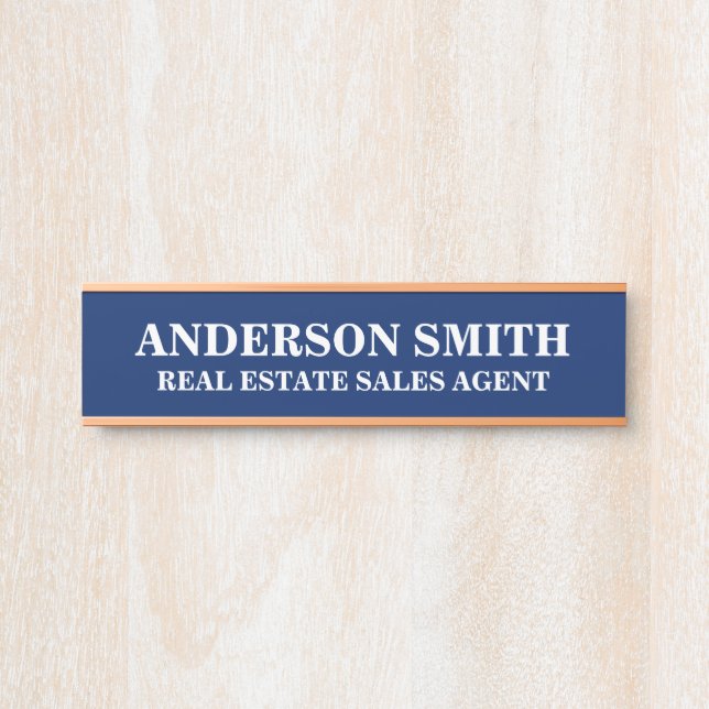 Professional Modern blue White Office Name Title  Door Sign (Front)