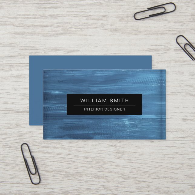 Professional Modern Blue Wood Grain Business Card (Front/Back In Situ)