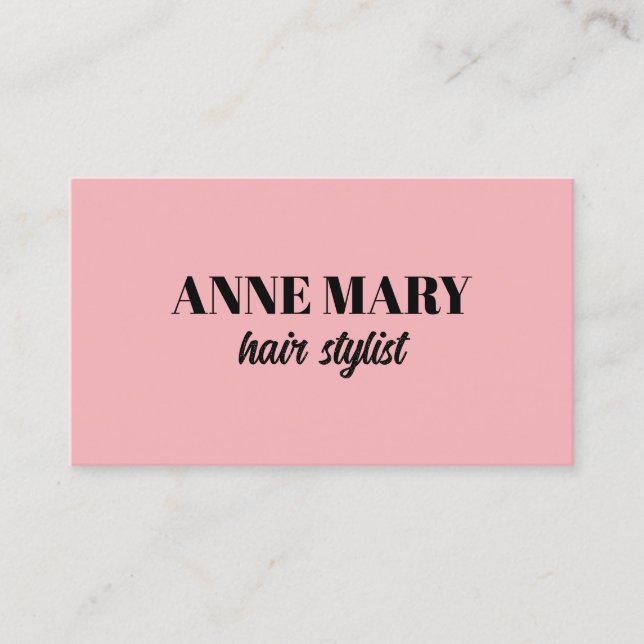 Professional Modern Blush Pink Black Hair Stylist Business Card (Front)