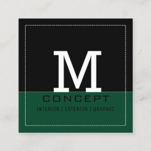 Professional Modern British Racing Green Monogram Square Business Card
