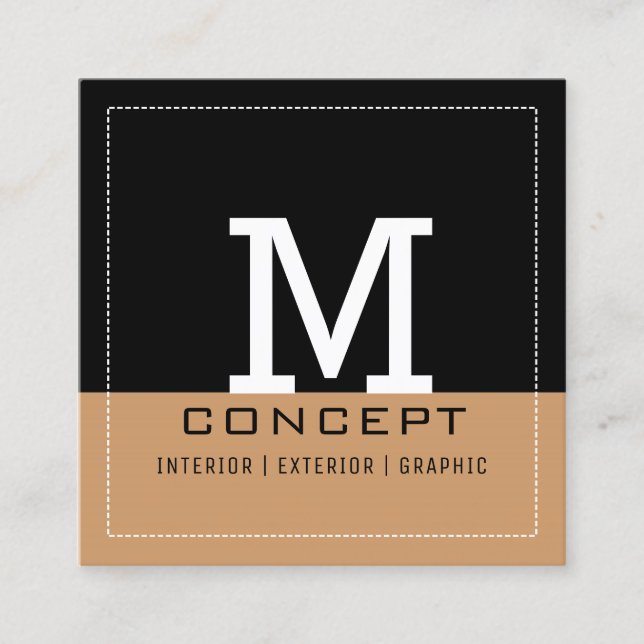 Professional Modern Brown Yellow Monogram Square Business Card (Front)