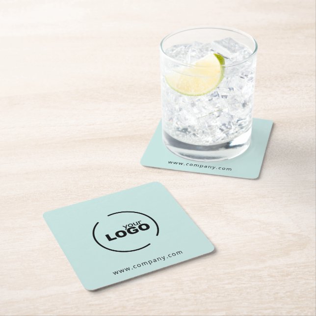 Professional Modern Business Logo Light Turquoise Square Paper Coaster (Insitu)