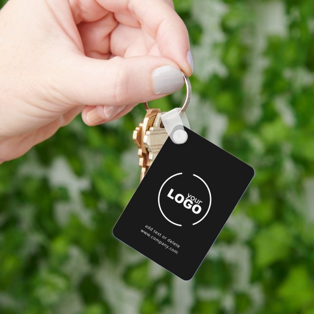 Professional Modern Business Logo QR Code Black Keychain (Hand)