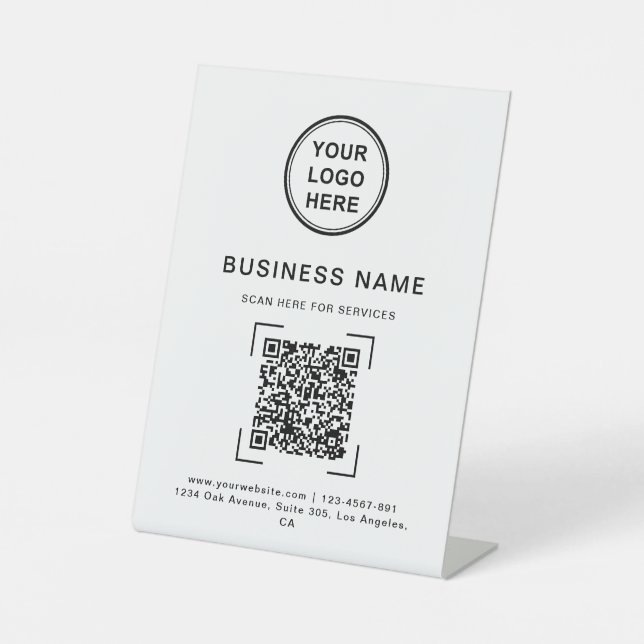 Professional Modern Business Name QR Code Logo Pedestal Sign (Front)