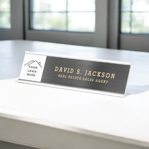 Professional Modern Classy Black Gold Office Desk Name Plate