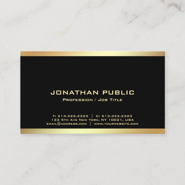 Professional Modern Elegant Black And Gold Simple Business Card (Front)