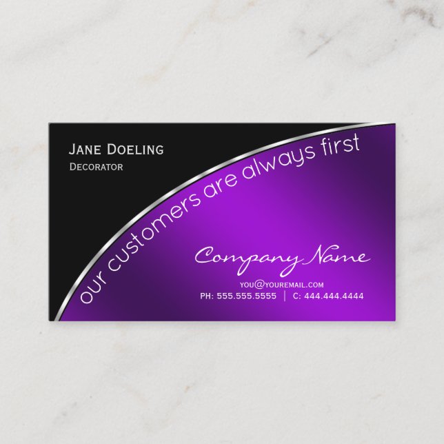 Professional Modern Elegant Black Purple Business Card (Front)