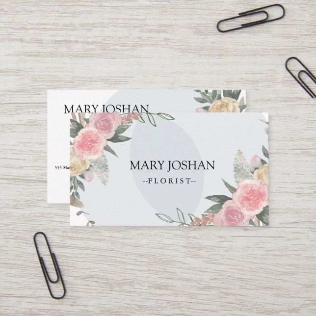 Professional Modern Elegant Floral Florist  Business Card (Front/Back In Situ)
