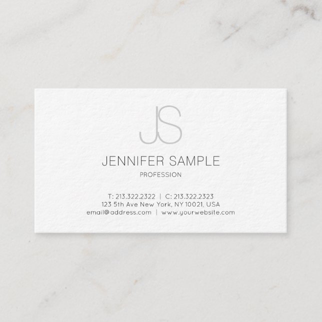 Professional Modern Elegant White Monogram Sleek Business Card (Front)