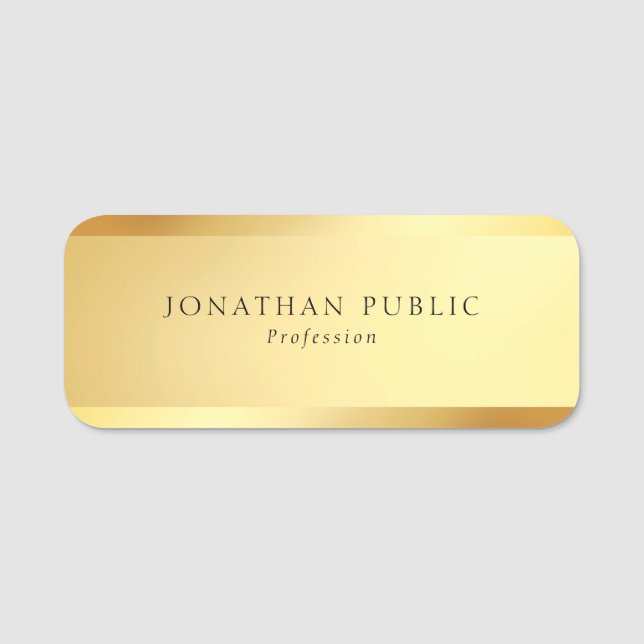 Professional Modern Glam Gold Simple Template Name Tag (Front)