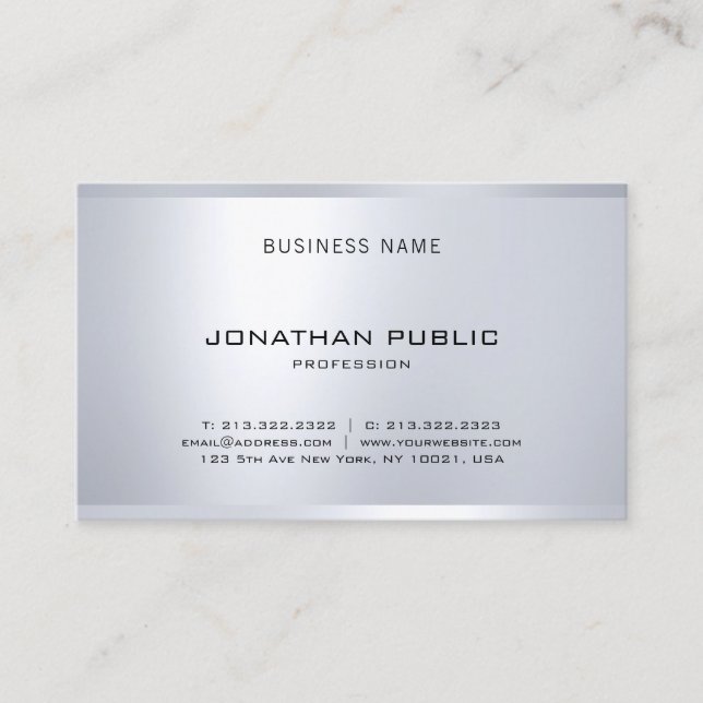 Professional Modern Glam Silver Look Elegant Sleek Business Card (Front)