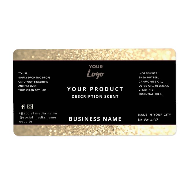 Professional modern glitter sparkle product label (Front)