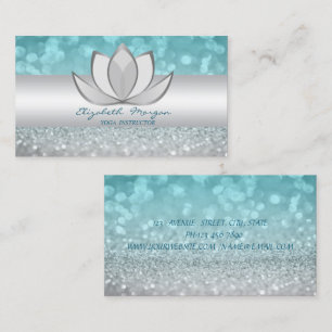 Professional Modern Glittery Bokeh Silver Lotus Business Card
