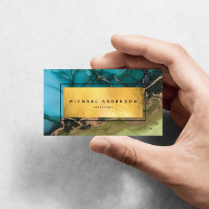 Professional Modern Gold Black Teal Business Card