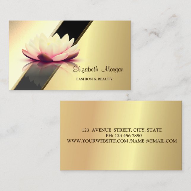Professional Modern Gold Geometric Lotus Flower Business Card (Front/Back)