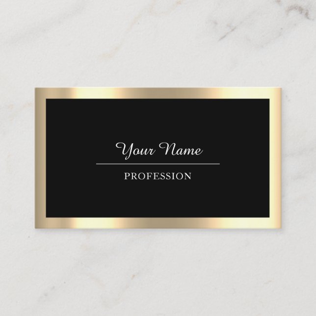 Professional Modern Golden Simply Minimalism Black Business Card (Front)