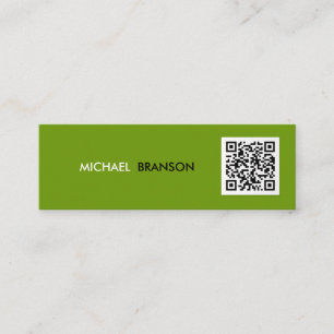 Professional Modern Green Black Minimal QR CODE   Mini Business Card