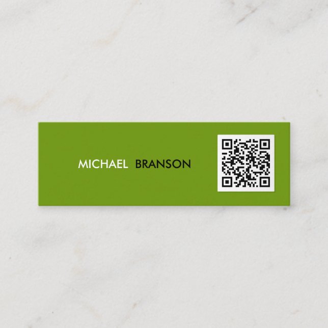 Professional Modern Green Black Minimal QR CODE   Mini Business Card (Front)