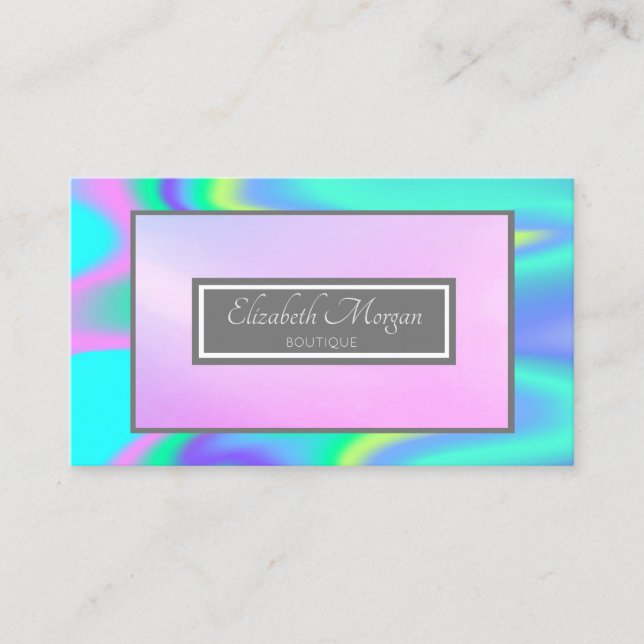 Professional Modern Grey Frame Holographic Business Card (Front)