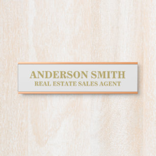 Professional Modern grey Gold Office Name Title  Door Sign