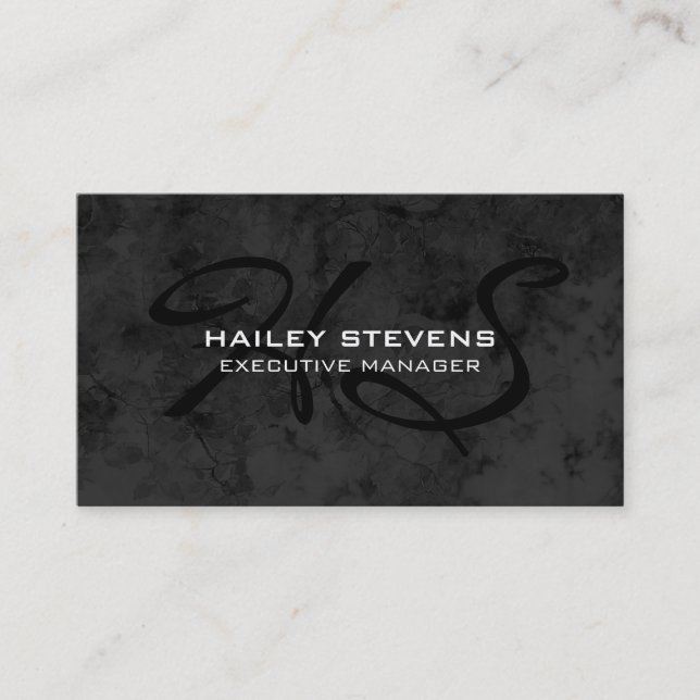 Professional Modern Grey Pattern Black Monogram Business Card (Front)