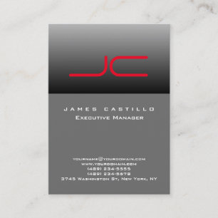 Professional Modern Grey Red Monogram Business Card