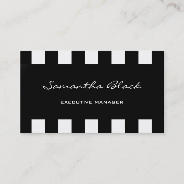 Professional Modern Handwriting Black White Stripe Business Card (Front)