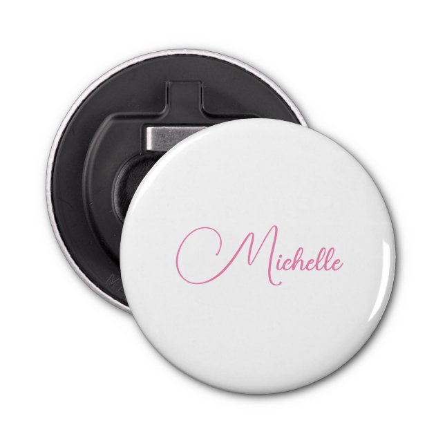 Professional modern handwriting name pink white bottle opener (Front)