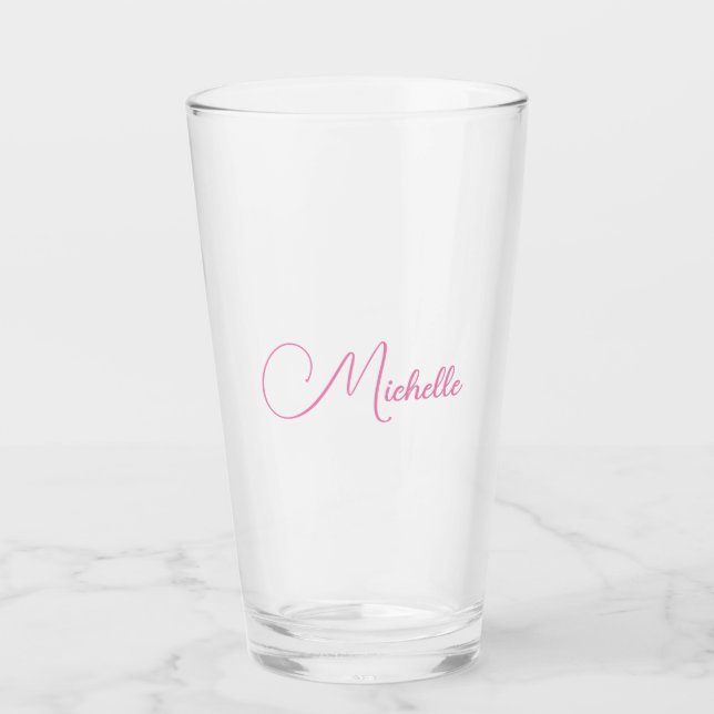 Professional modern handwriting name pink white glass (Front)