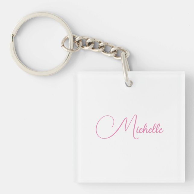 Professional modern handwriting name pink white keychain (Front)