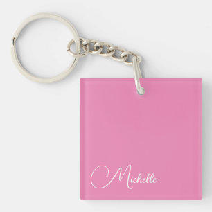 Professional modern handwriting name pink white keychain