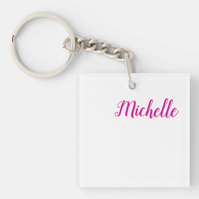 Professional modern handwriting name pink white keychain (Front)