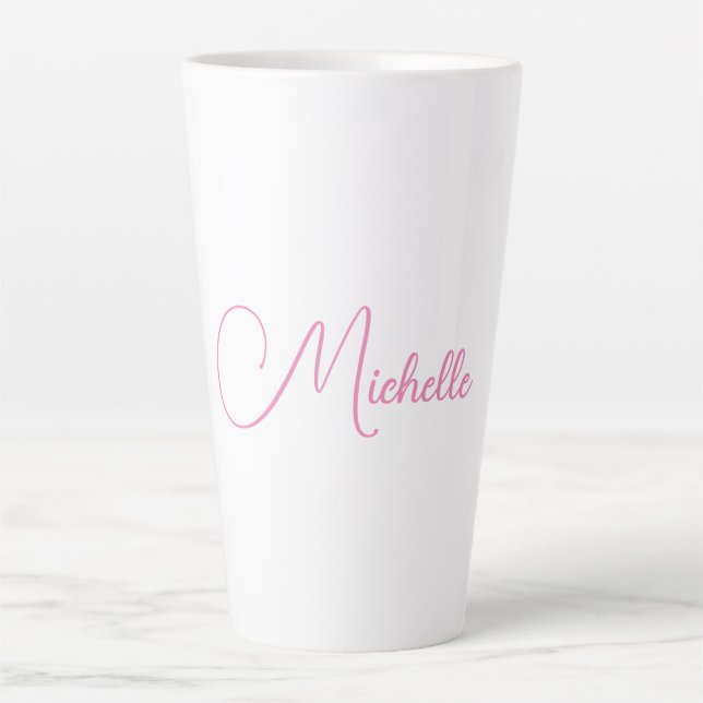 Professional modern handwriting name pink white latte mug (Front)