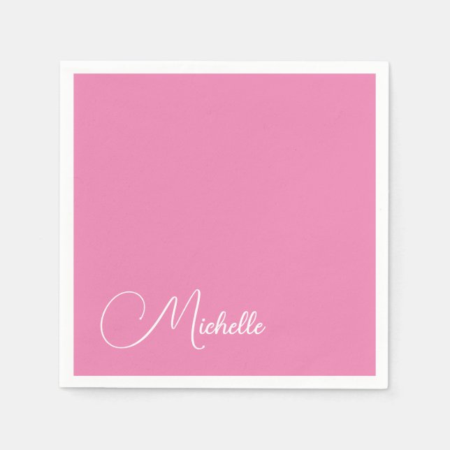 Professional modern handwriting name pink white napkin (Front)