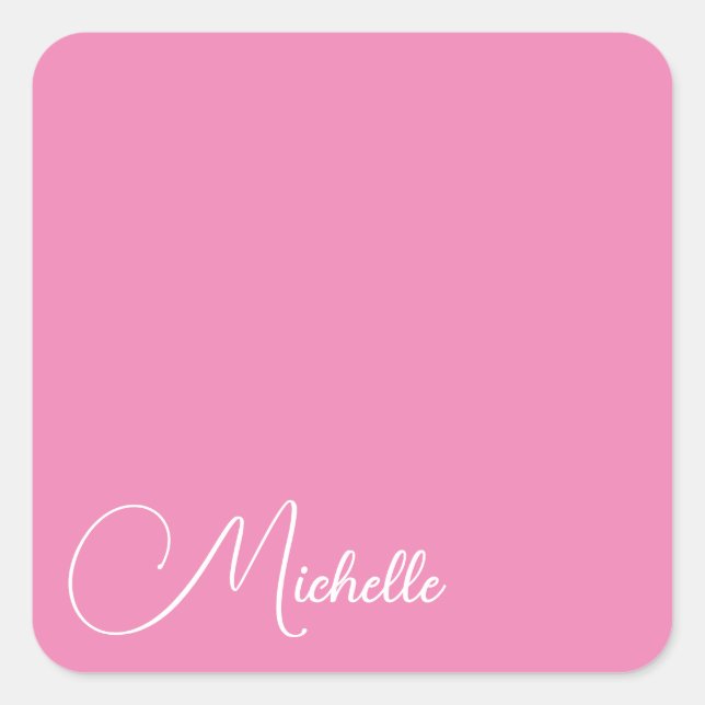 Professional modern handwriting name pink white square sticker (Front)